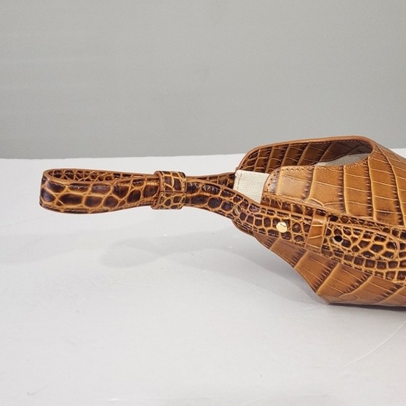 S. JOON TEARDROP WRISTLET CLUTCH BAG IN CAMEL CROC CROCO EFFECT LEATHER
